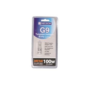 Nelson G9 100W Tungsten Halogen Clear Ice Blue Bi-Pin Globe