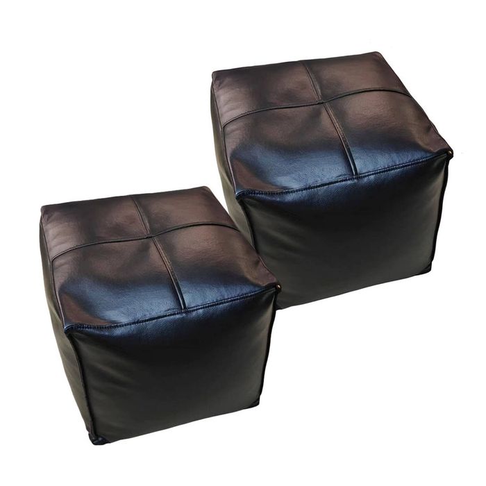SOGA 2 Pack 40cm Pouffe Cushions Black Faux Leather with EPP Filling