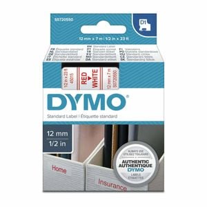 Dymo Red On Wht 12mmx7m Tape