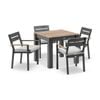 Balmoral 4 Seater Square Teak Top Aluminium Dining Table Charcoal With Capri Chairs & Olefin Grey Cushions