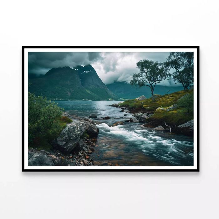 River with Trees & Mountains  Print 100% Australian Made 120x90cm  (Poster)