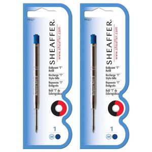 2x Sheaffer Ball Point Pen T Refill Cartridge Office/school Med Blue Ink Single