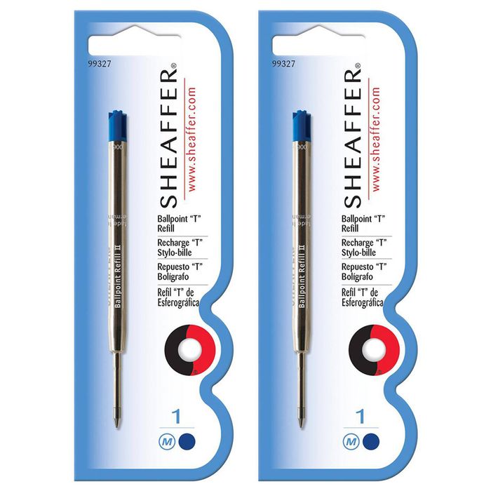 2x Sheaffer Ball Point Pen T Refill Cartridge Office/school Med Blue Ink Single