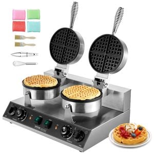 VEVOR Commercial Waffle Maker Dual-Head 2460W Non-Stick Stainless Steel for Restaurant