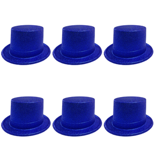 6x Glitter Top Hat Fancy Party Plastic Costume Tall Cap Fun Bulk Blue