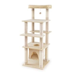Costway 148cm Cat Tree Kitten Tower Pet Condo House Scratching Post Beige