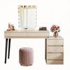 Oakory 140cm Makeup Table With Mirror, Dressing Table With 5 Drawers, Reversible Cabinet Gloss Beige