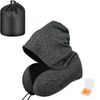 Catzon Travel Neck Pillow with Hood Memory Foam for Neck Support-F05-Dark Grey