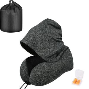 Catzon Travel Neck Pillow with Hood Memory Foam for Neck Support-F05-Dark Grey