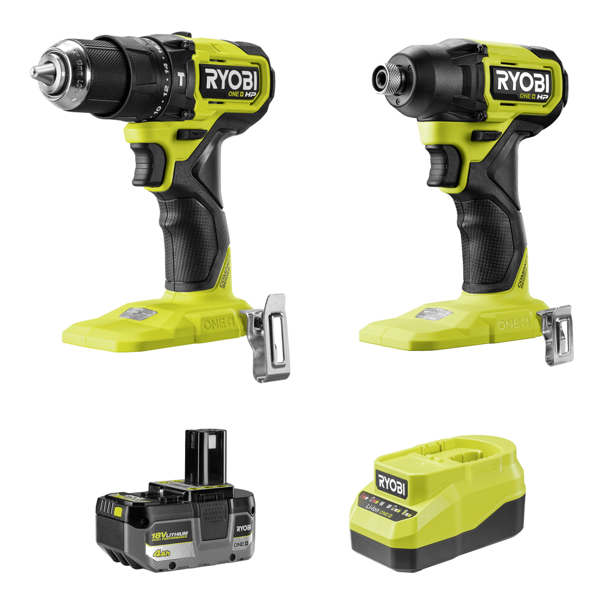 RYOBI 18V ONE+ HP™ Compact Hammer Drill Impact Driver HP 4Ah Kit