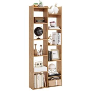 Costway 12-tier Bookcase Wood Display Shelf Natural