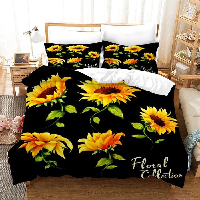 3D Sunflower Black Quilt Cover Set Bedding Set Pillowcases 57