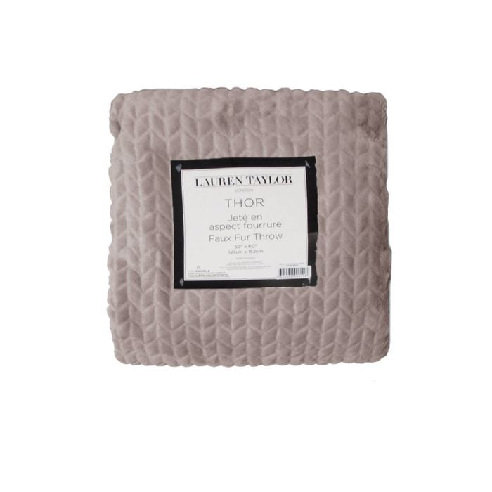 Bloomington Herringbone Faux Fur Throw Rug 127 x 152 cm Taupe