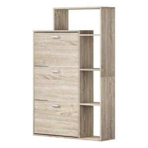 Oikiture Shoe Cabinet Storage 3 Doors Shoes Rack Display Wooden with Shelves