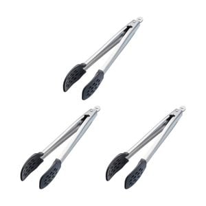 3pk Masterclass Food Tongs Nylon Heads Non-stick Safe Kitchen Tool Silver 28cm