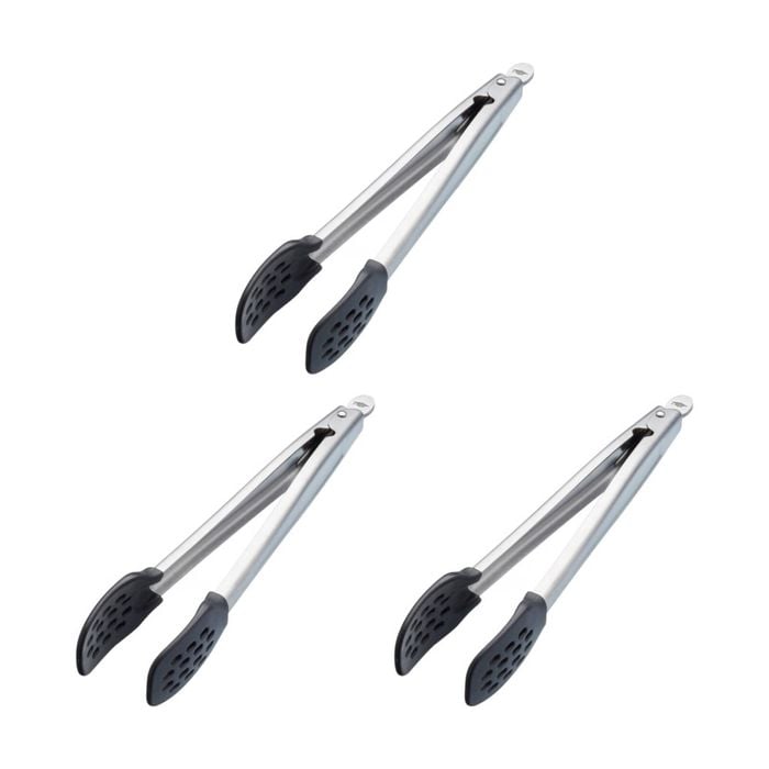 3pk Masterclass Food Tongs Nylon Heads Non-stick Safe Kitchen Tool Silver 28cm