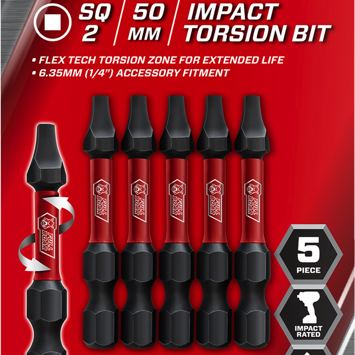 Full Boar SQ2 x 50mm Impact Torsion Bit - 5 Pack