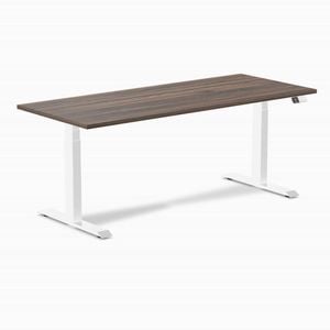 Desky Dual Sit To Stand Jarrah Legno Melamine Desk 180x75cm White Height Adjustable Legs