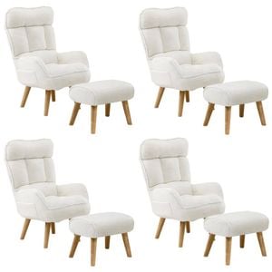 Oikiture 4X 360 Swivel Recliner Armchair Lounge Ottoman Chair With Stool Sherpa