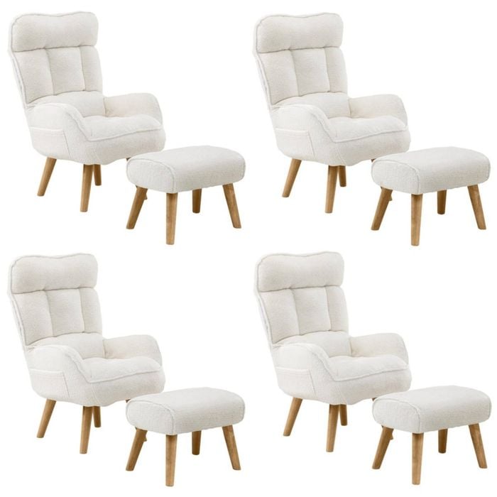 Oikiture 4X 360 Swivel Recliner Armchair Lounge Ottoman Chair With Stool Sherpa
