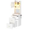 Ufurniture Tall LED Vanity Table with Flip Top Mirror & Charging Station, White