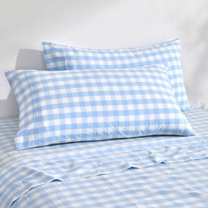 Dreamaker Lola Washed Cotton Yarn Dyed Gingham King Pillowcase Sky Twin Pack