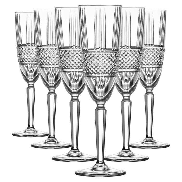 RCR Crystal Brillante Glass Champagne Flutes - 190ml - Pack of 6
