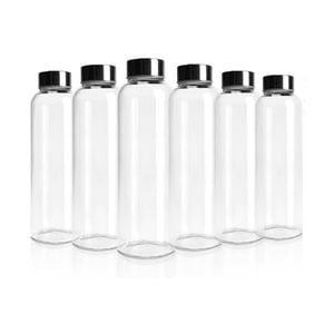 Kitchee 500ml Glass Water Drink Bottle with Stainless Steel Lid - Set of 6