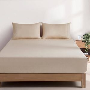 Gioia Casa Vintage Washed Cotton Fitted Sheet Set - 100% Natural Cotton - Soft & Breathable - Natural - Double