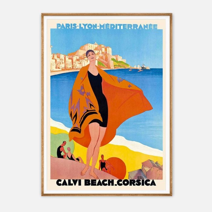 Galrie Vintage Corsica Calvi Beach Travel Poster by Roger Broders Art Deco Wall Art, Wood Frame, A2 42 x 60cm (16 x 24inch)