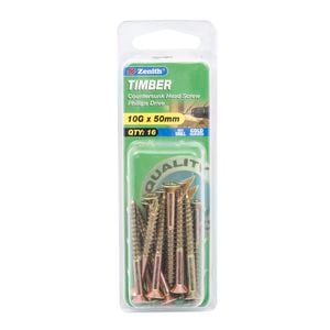 Zenith 10G x 50mm Gold Passivated Countersunk Head Timber Screws - 16 Pack
