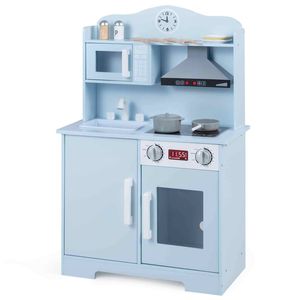 Costway Play Kitchen Wooden Playset Range Hood Accessories-Blue