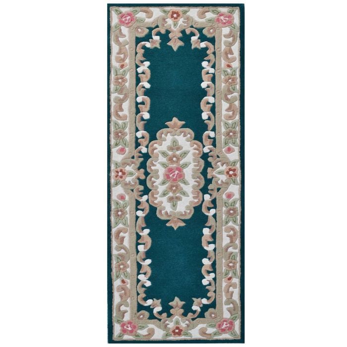 Traditional Handmade Wool Rug-Avolon-Turquoise-67x210cm