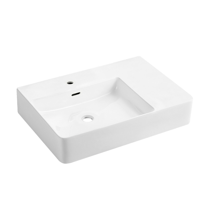 Johnson 605mm x 430mm Suisse White Wall or Counter Top Mounting 1 Taphole Right Hand Shelf Basin