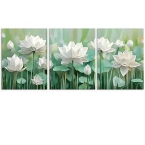 3pcs White lotus flower Art Painting Print 100% Australian Made 3 x 40x60cm (Metal Print)
