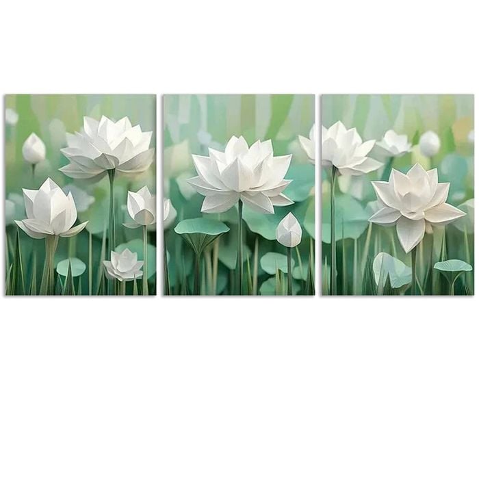 3pcs White lotus flower Art Painting Print 100% Australian Made 3 x 40x60cm (Metal Print)