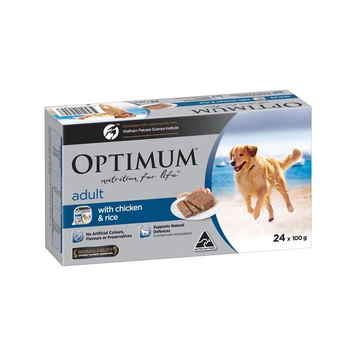 Optimum 100g Adult Chicken & Rice Wet Dog Food - 24 Trays		