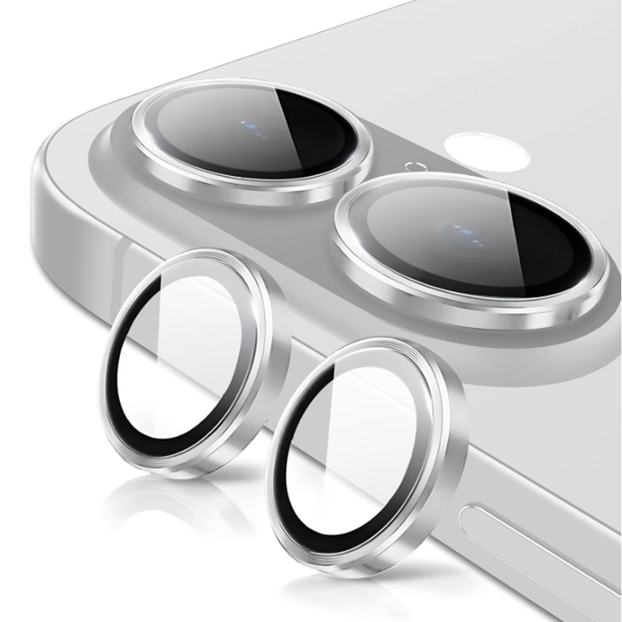 Metal Camera Lens Glass Individual Eagle Protector Cover - For Apple iPhone 16 / 16 Plus (2pcs) - Silver