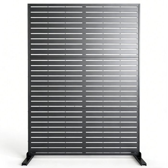 Advwin Metal Privacy Screen, Outdoor Freestanding Fence Panel 118x180cm with Stand, Decorative Divider Composed of 3 Panels