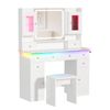 Ufurniture Dressing Table with 7 Drawers & RGB Lighting Makeup Vanity Desk Set with LED Mirror Power Outlet & Cabinets White