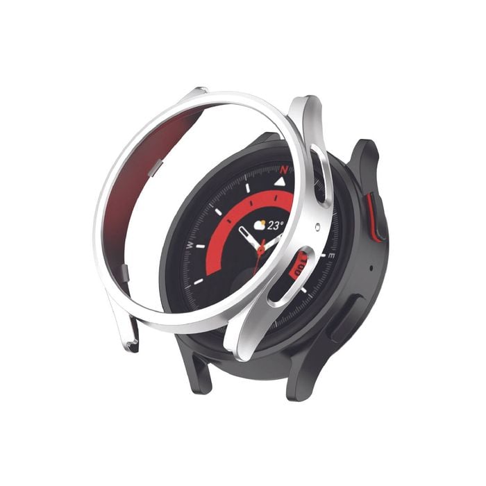 For Samsung Galaxy Watch 5 Pro 45mm Cover PC Hard Shell Protective Case & Glass (Silver)