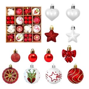 Catzon 64 Pcs Christmas Ornaments with Bow & Star & Heart Shaped Great for Holiday Party Decor-Set 6