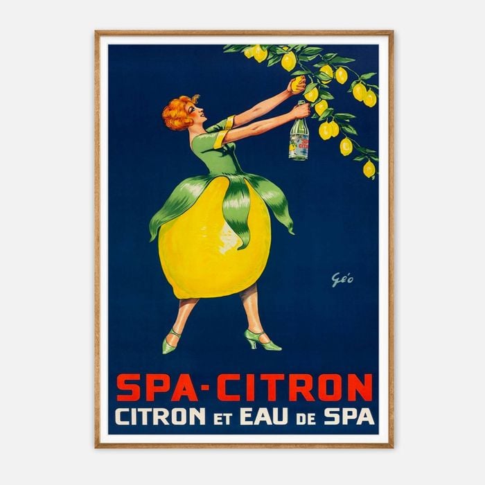 Galrie Vintage SpaCitron Lemon Drink Poster Art by Géo French Advertisement, Wood Frame, A4 21 x 30cm (8 x 12inch)