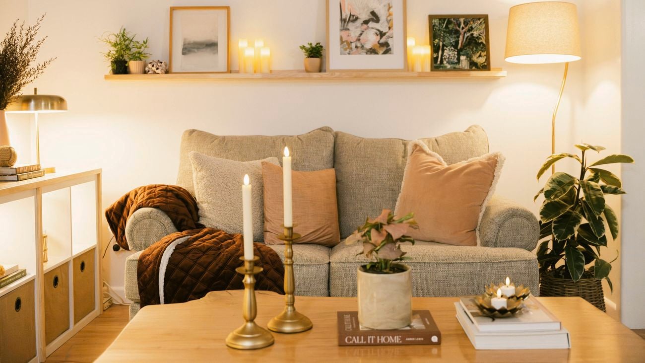 Cosy living room close up of the couch and coffee table