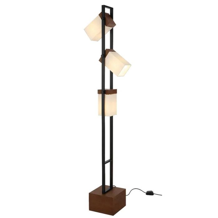 Telbix Osada Contemporary Standing Floor Lamp Light Foot Switch Wood Metal Fabric Black Walnut Ivory Wood Tones Matte