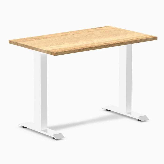 Desky Fixed Height Mini White Oak Hardwood Desk 1000 x 600mm White Frame