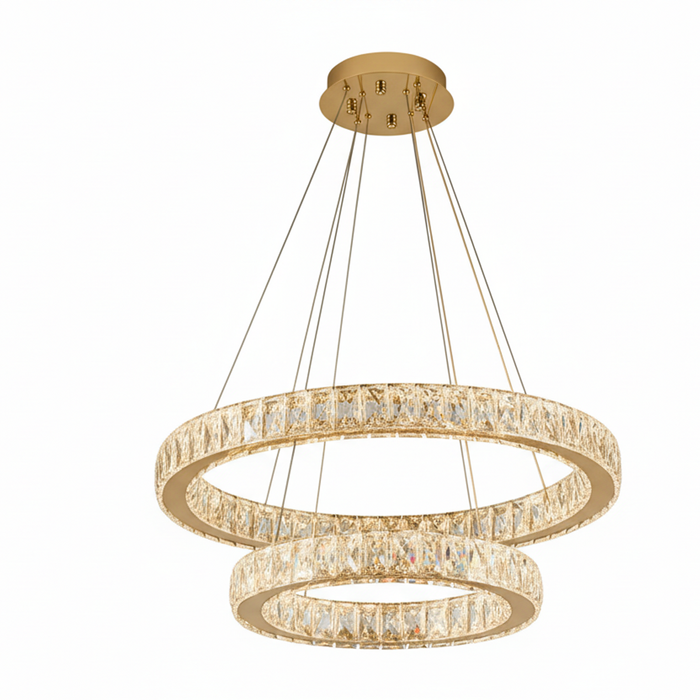 AARON 2 Ring Crystal Pendant Tri-colour LED (Gold)