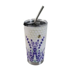 3pc Lvd Straw Drink Cup Set W/ Lavender Bee & Straw-cleaning Brush 600ml