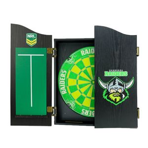 NRL Dartboard and Cabinet Set Canberra Raiders Team Design Black Finish