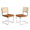 Oikiture 2PC Dining Chair PU leather Seat Backrest with PE rattan White&Black